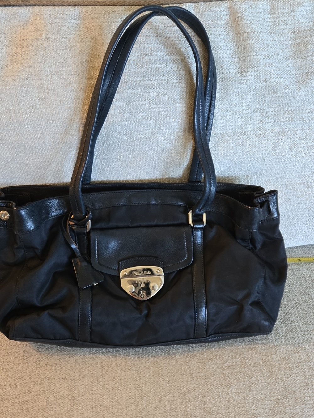 Prada Black Nylon Shoulder Bag with Silver Hardware